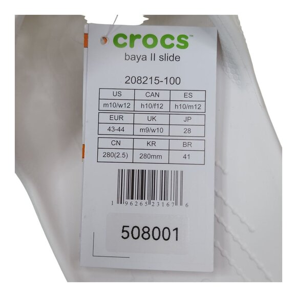 Crocs Baya II Slide Sandals White M10 W12 Lightweight Slip-Resistant Shower Shoe - Picture 3 of 11